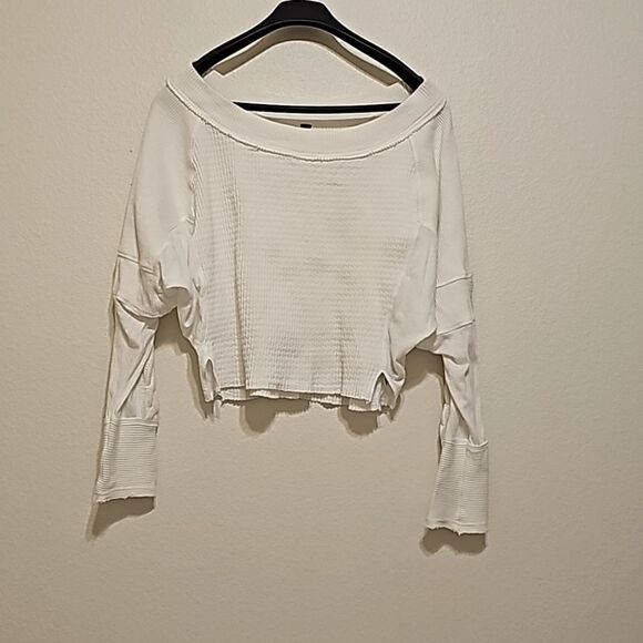 Free People Josie Waffle-Knit Top White S - Picture 1 of 10